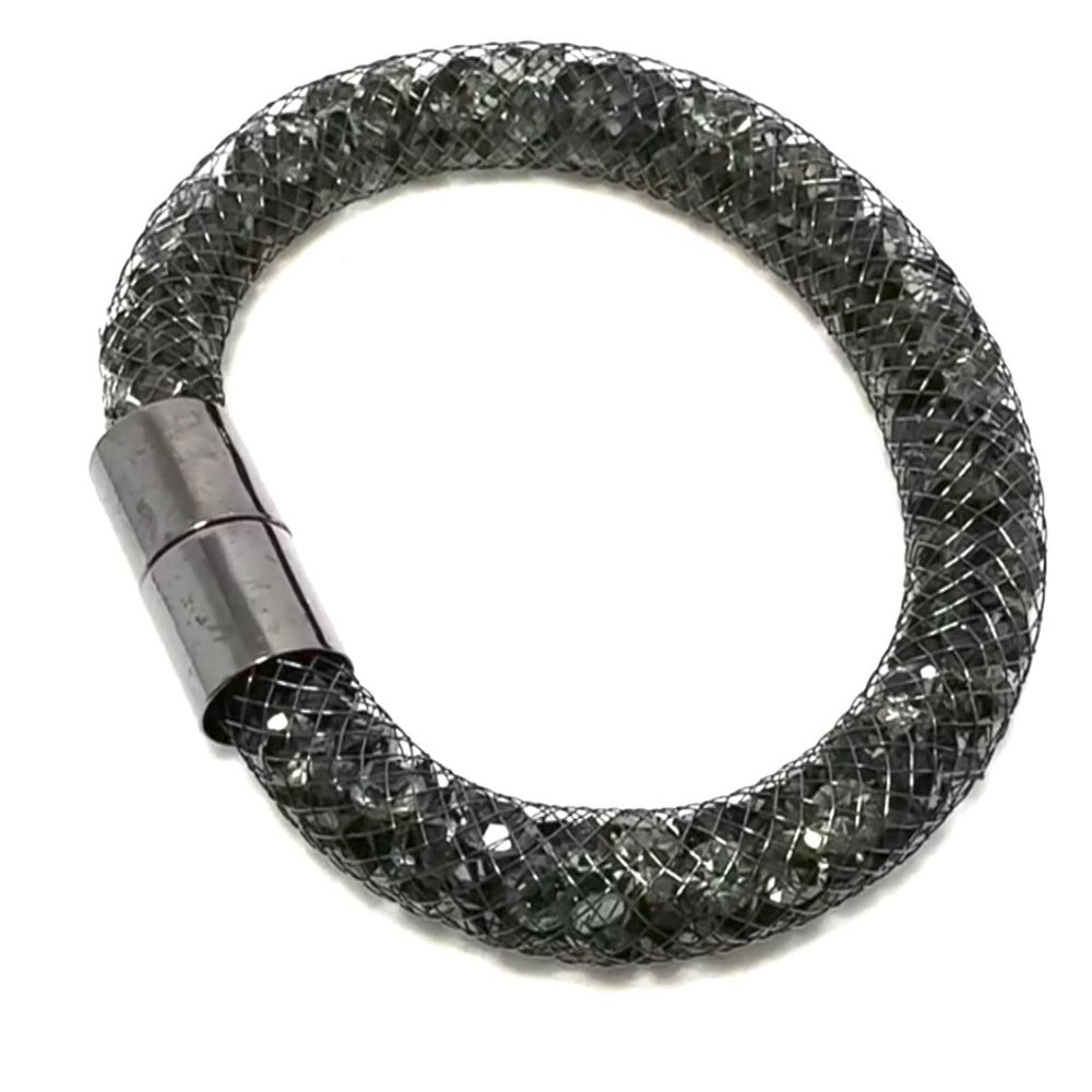 DESIGNER INSPIRED, BLACK DIAMOND METAL MESH BRACELET WITH CRYSTALS